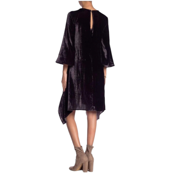 Aratta Silent Journey Purple Crushed Velvet Bell Sleeve Dress Size Small - Picture 3 of 10